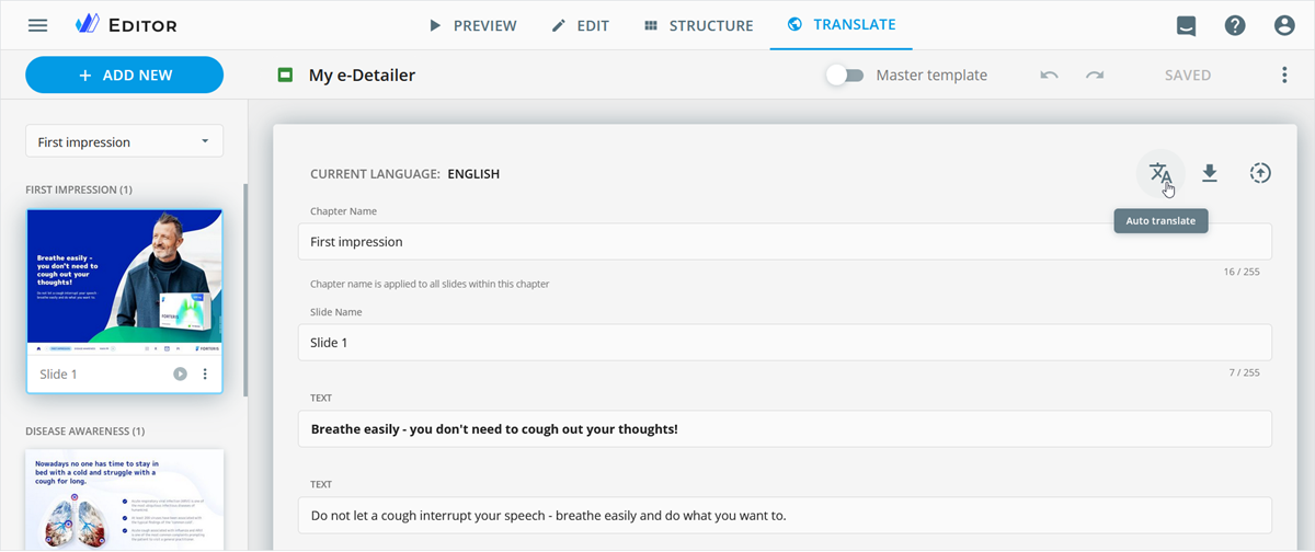 Auto translate button
