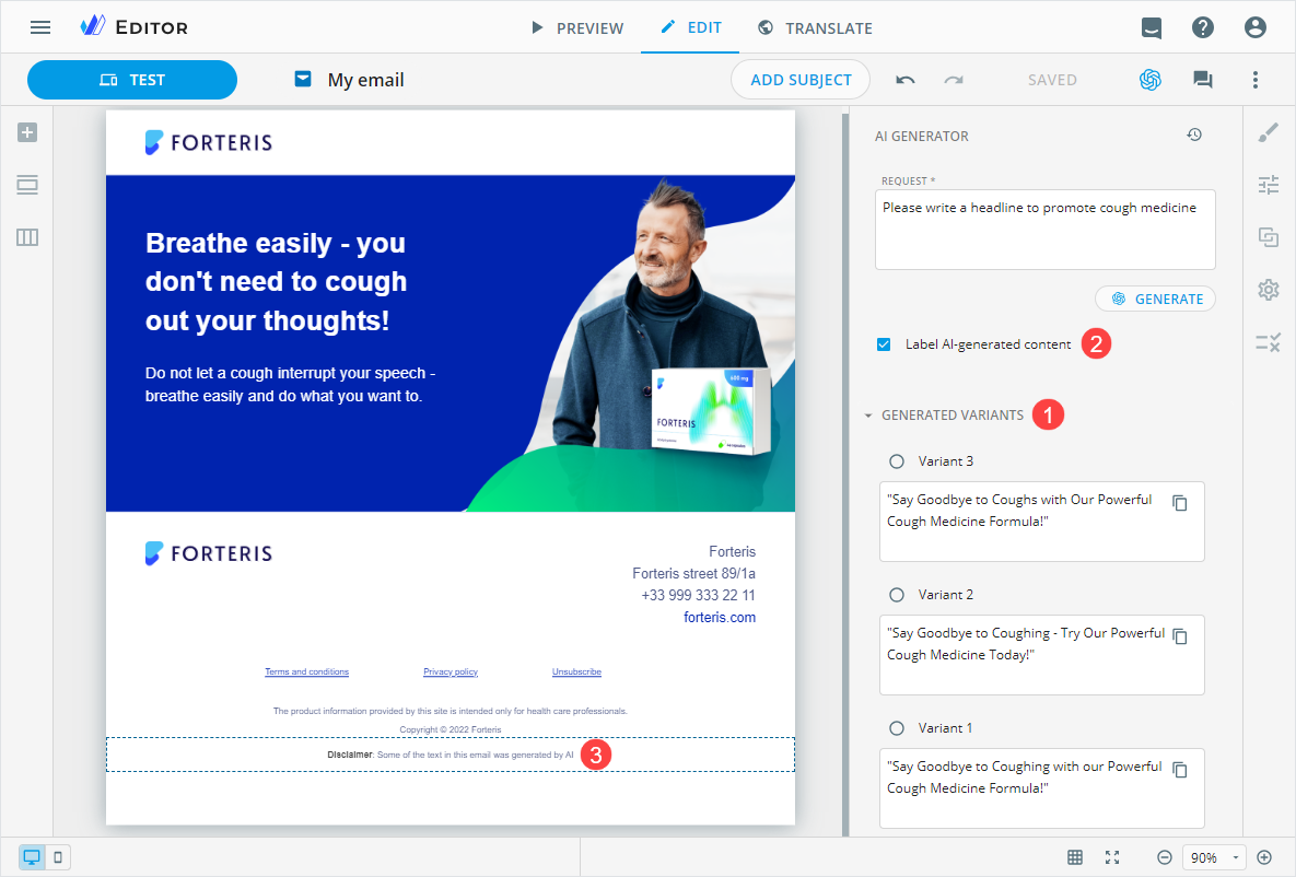 Generated variants section