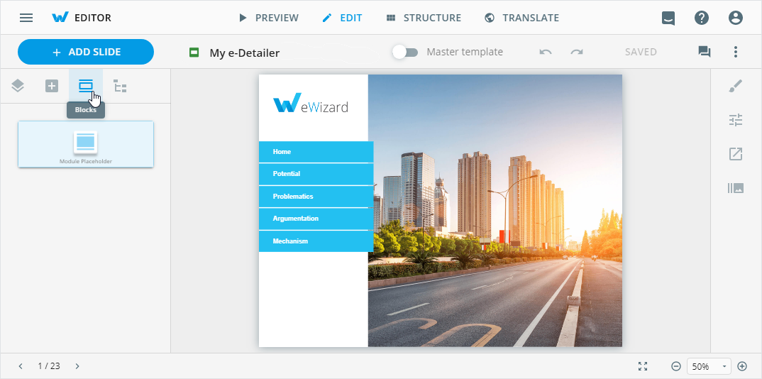 e-Detailer with blocks
